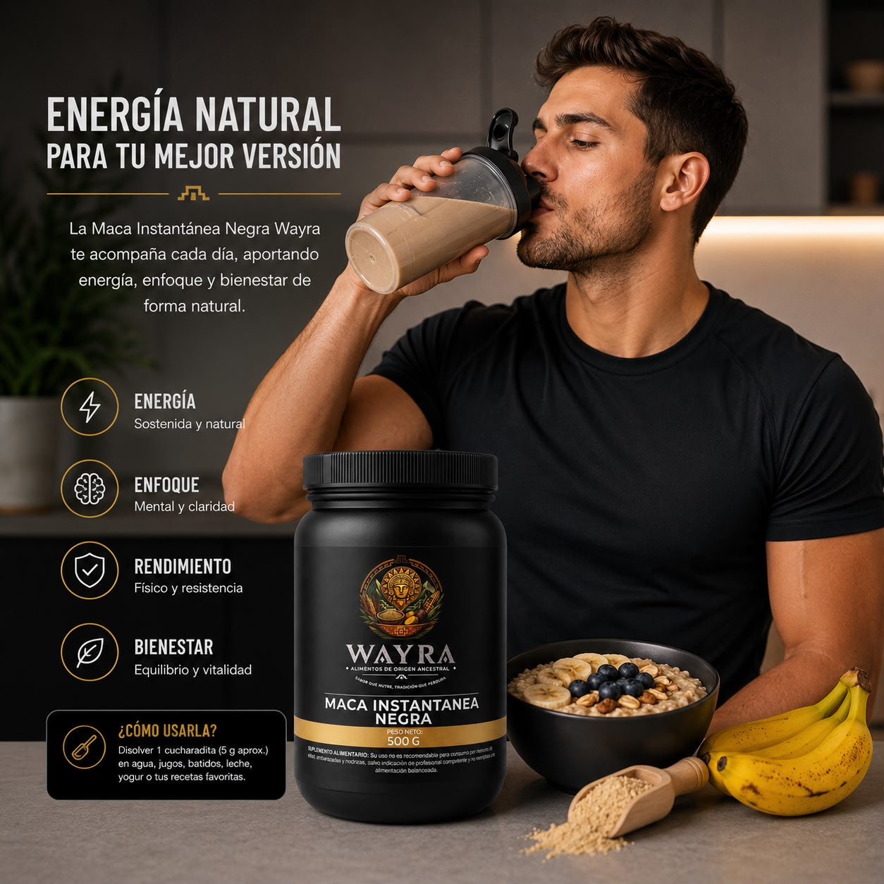 Maca instantanea negra
